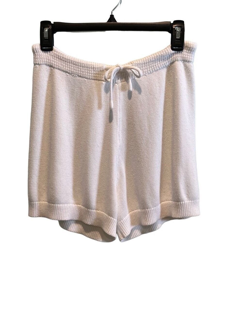 High waisted white knit shorts with drawstring- S